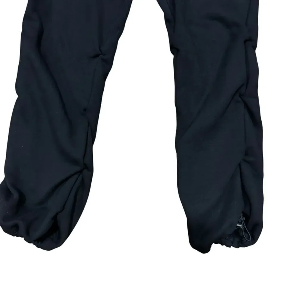 Maniere De Voir Black Jogger Faux Leather Trim Pants with Drawstring Ankle SZ 10